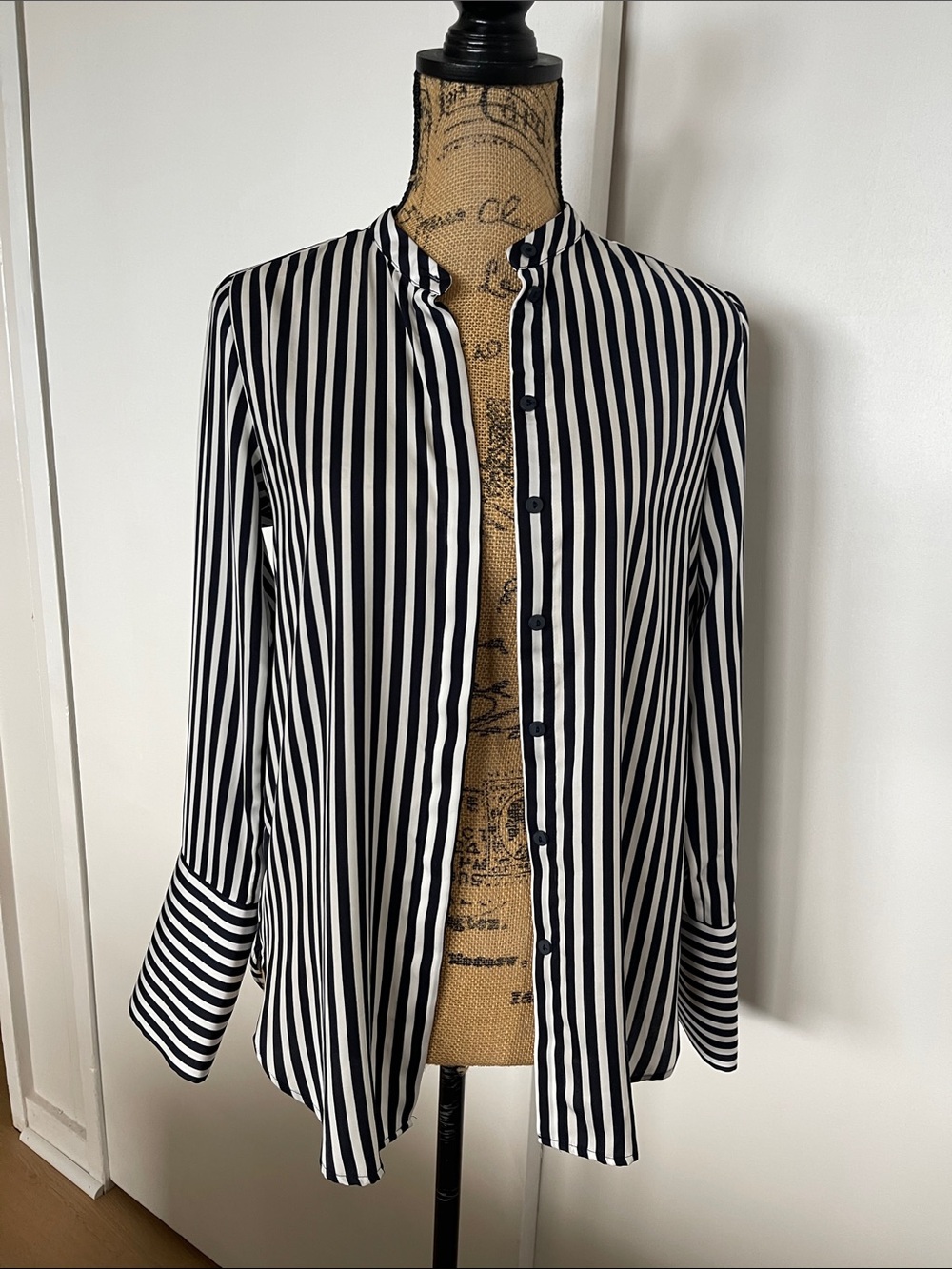 H&M Black and White Vertical Stripe Women’s Button-Down Shirt